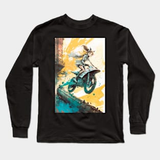 Girl riding motorbike Anime style Long Sleeve T-Shirt